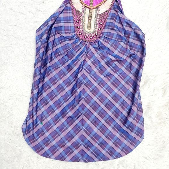 4x$25 a Common threads 100% silk embellished studded sequin plaid sleeveless  Sm - Picture 4 of 12